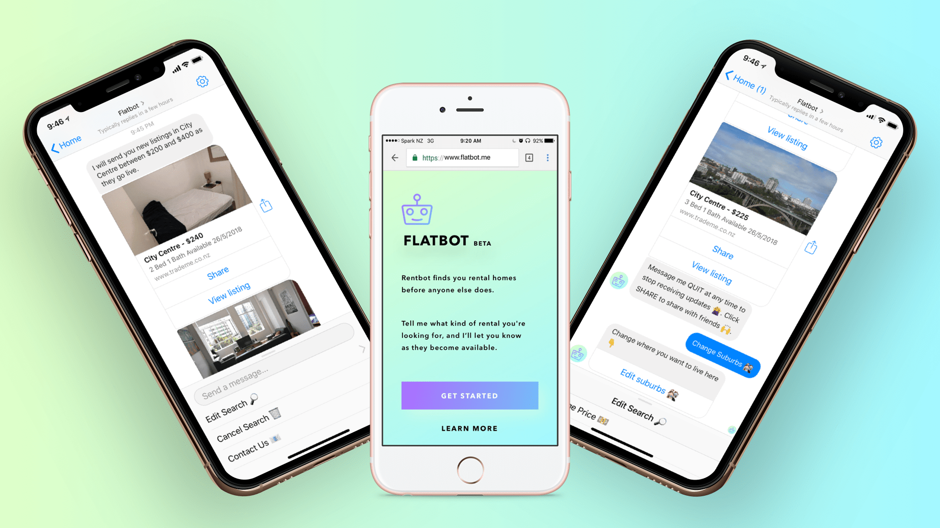 Three screenshots of flatbot in use